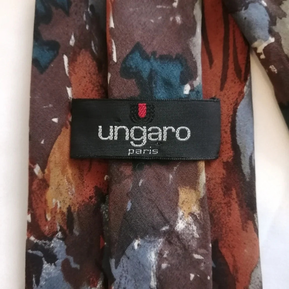 Emanuel Ungaro Paris 100% Silk Italian Tie Abstract Print Earth Tones - Picture 9 of 14